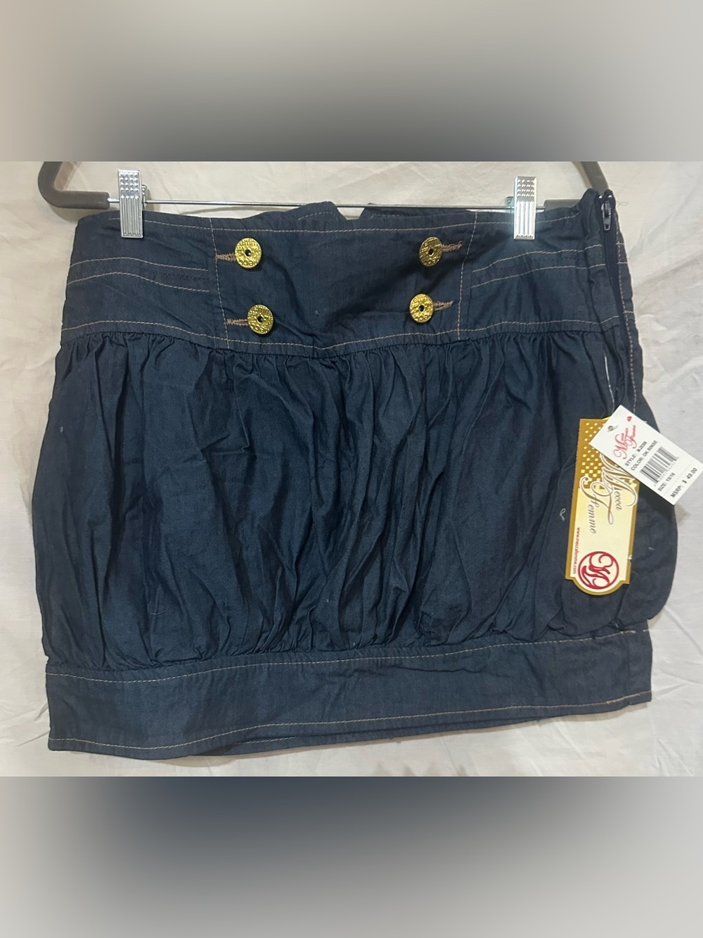 mecca Navy Blue Denim Skirt with Gold Stud Logo